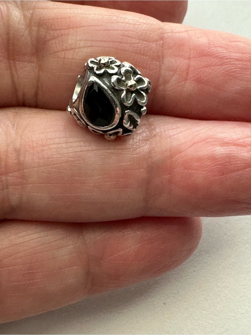 Pandora Silver & Gold Dew Drop Charm with Onyx Stone and CZ accent - RETIRED - Picture 7 of 12